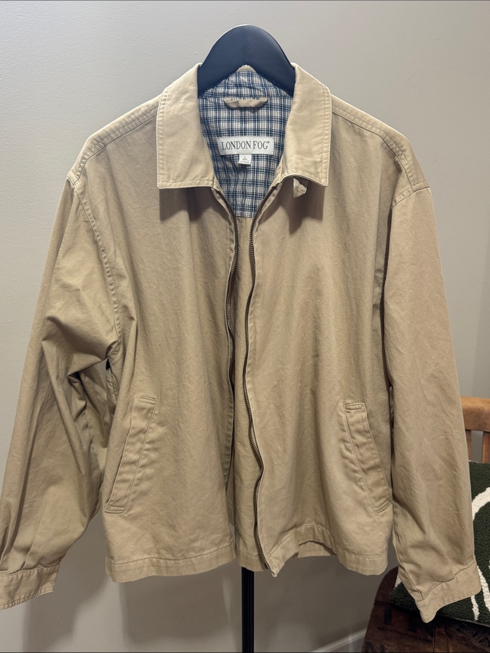 Vintage 90s London Fog Tan Jacket | Plaid Lining | Men’s L